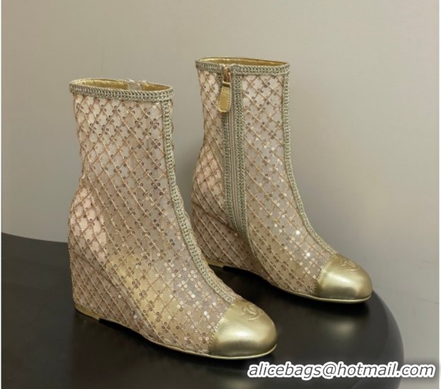 Good Product Chanel Sequins and Mesh Wedge Ankle Boots 7.5cm CH030705 Nude 2026