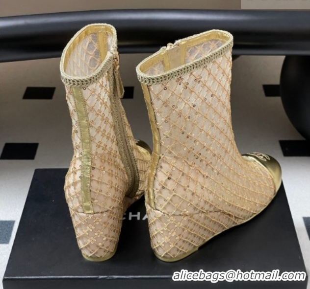 Good Product Chanel Sequins and Mesh Wedge Ankle Boots 7.5cm CH030705 Nude 2026
