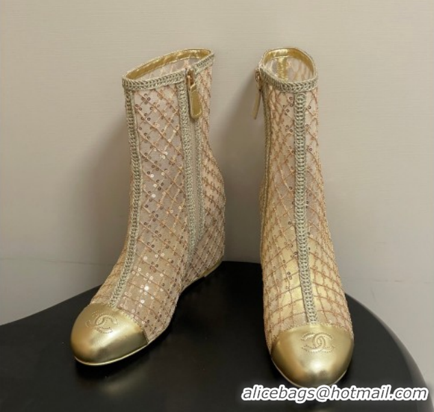 Good Product Chanel Sequins and Mesh Wedge Ankle Boots 7.5cm CH030705 Nude 2026