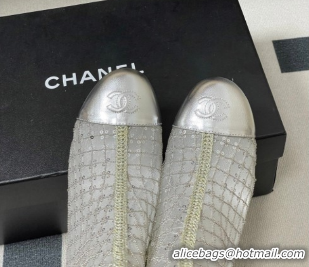 Sumptuous Chanel Sequins and Mesh Wedge Ankle Boots 7.5cm CH030705 Silver 2026