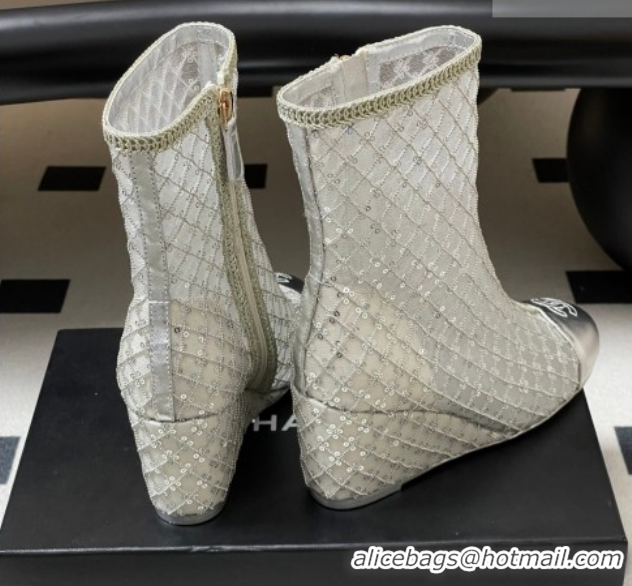 Sumptuous Chanel Sequins and Mesh Wedge Ankle Boots 7.5cm CH030705 Silver 2026