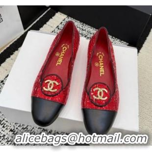 Big Discount Chanel Sequins & Leather Ballets Flat with Circle CC CH030706 Red 2026