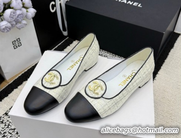 Perfect Chanel Sequins & Leather Ballets Flat with Circle CC CH030706 White 2026