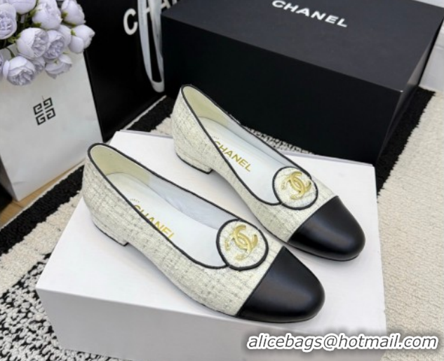 Perfect Chanel Sequins & Leather Ballets Flat with Circle CC CH030706 White 2026