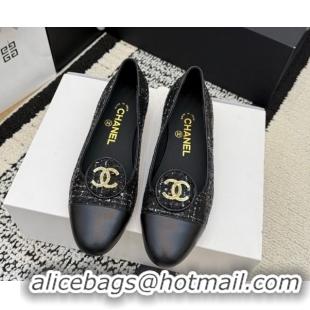 Discount Chanel Sequins & Leather Ballets Flat with Circle CC CH030706 Black 2026