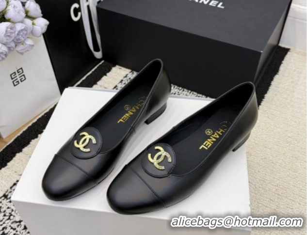 Buy Luxury Chanel Calfskin Leather Ballets Flat with Circle CC CH030706 Black 2026