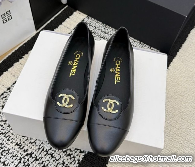 Buy Luxury Chanel Calfskin Leather Ballets Flat with Circle CC CH030706 Black 2026