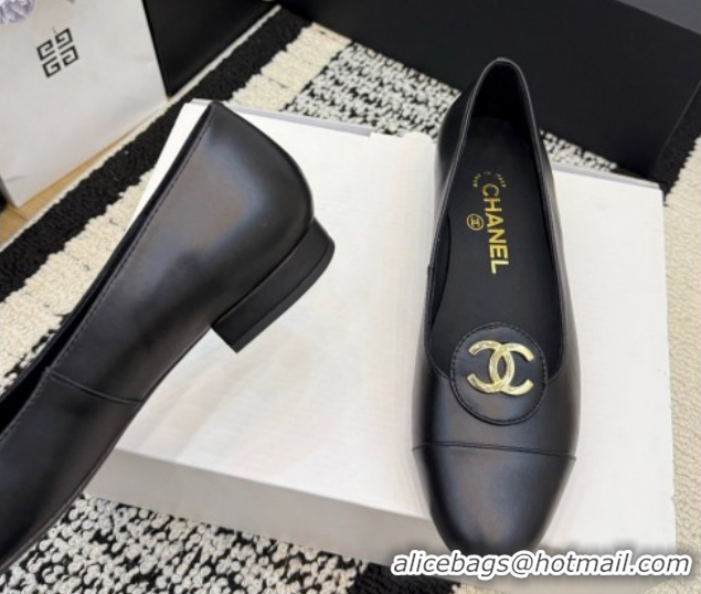 Buy Luxury Chanel Calfskin Leather Ballets Flat with Circle CC CH030706 Black 2026
