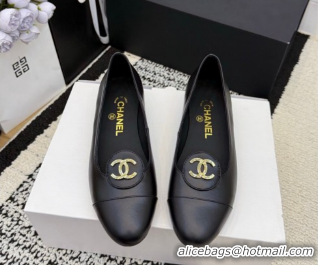 Buy Luxury Chanel Calfskin Leather Ballets Flat with Circle CC CH030706 Black 2026