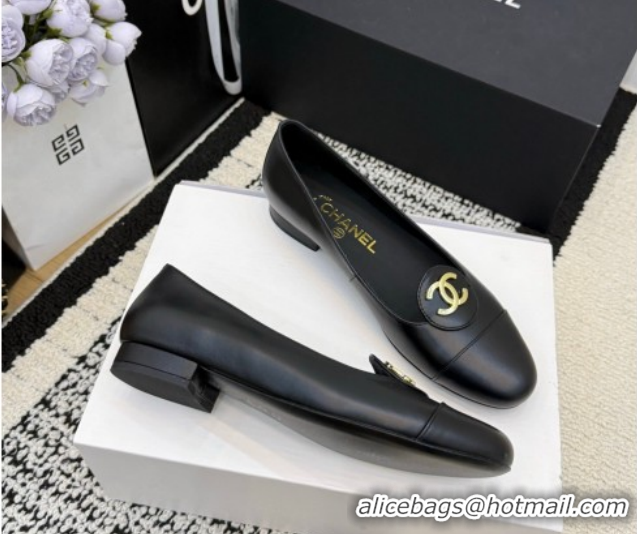 Buy Luxury Chanel Calfskin Leather Ballets Flat with Circle CC CH030706 Black 2026