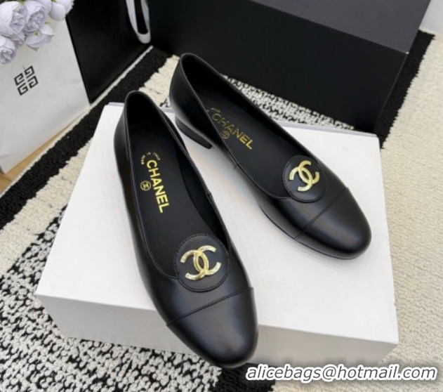 Buy Luxury Chanel Calfskin Leather Ballets Flat with Circle CC CH030706 Black 2026