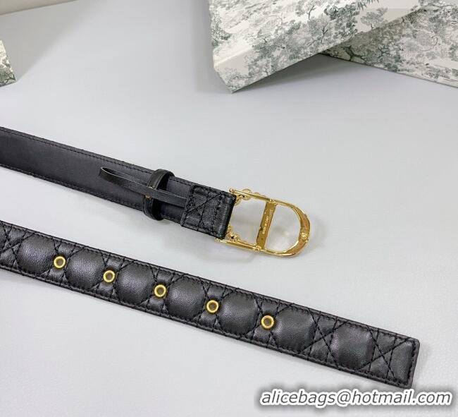 Inexpensive Dior Oblique Leather Belt 3cm with Pearls CD Buckle 0108 Black/Gold 2025