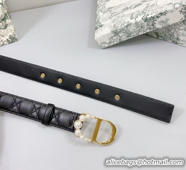 Inexpensive Dior Oblique Leather Belt 3cm with Pearls CD Buckle 0108 Black/Gold 2025