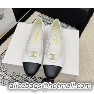 Stylish Chanel Calfskin Leather Ballets Flat with Circle CC CH030706 White 2026