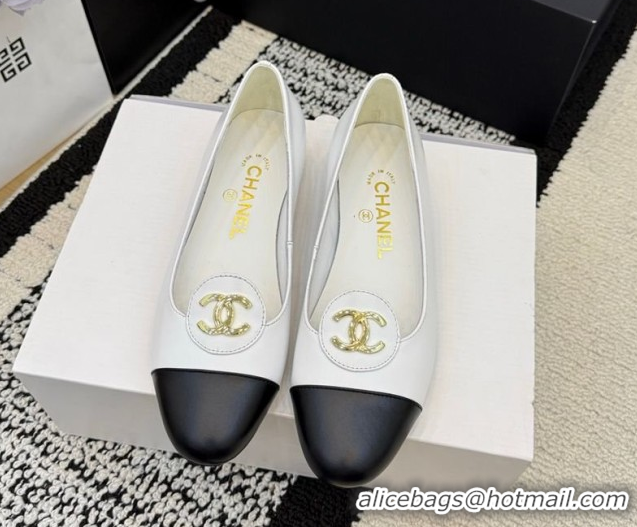 Stylish Chanel Calfskin Leather Ballets Flat with Circle CC CH030706 White 2026