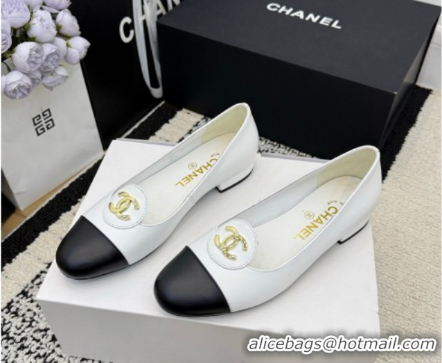 Stylish Chanel Calfskin Leather Ballets Flat with Circle CC CH030706 White 2026