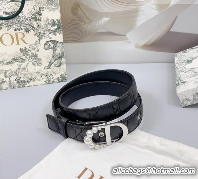 Promotional Dior Oblique Leather Belt 3cm with Pearls CD Buckle 0108 Black/Silver 2025