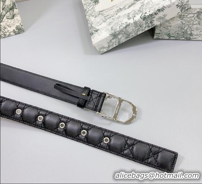 Promotional Dior Oblique Leather Belt 3cm with Pearls CD Buckle 0108 Black/Silver 2025