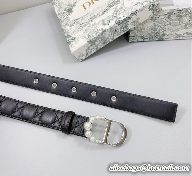 Promotional Dior Oblique Leather Belt 3cm with Pearls CD Buckle 0108 Black/Silver 2025