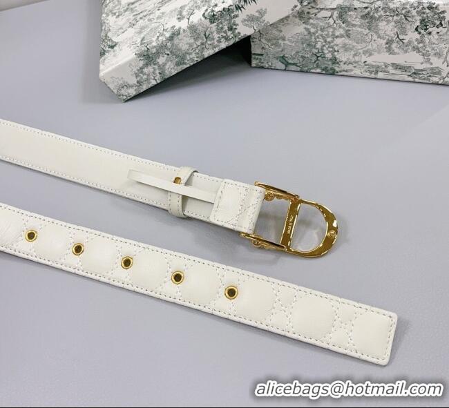 Top Quality Dior Oblique Leather Belt 3cm with Pearls CD Buckle 0108 White/Gold 2025