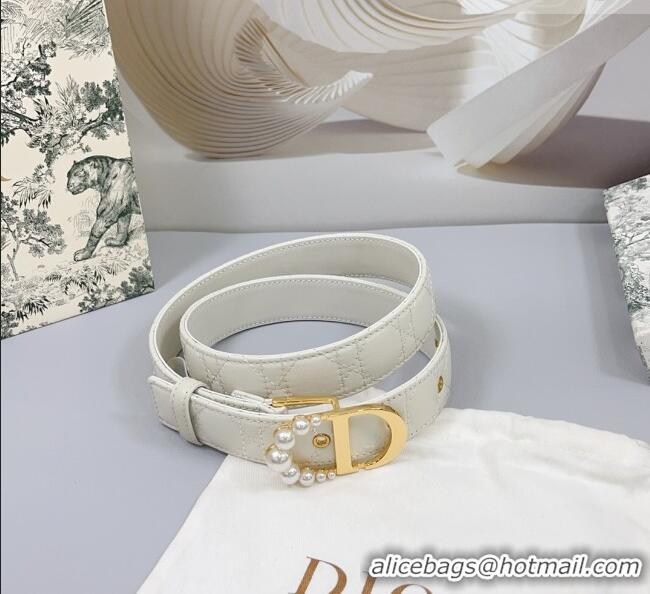 Top Quality Dior Oblique Leather Belt 3cm with Pearls CD Buckle 0108 White/Gold 2025