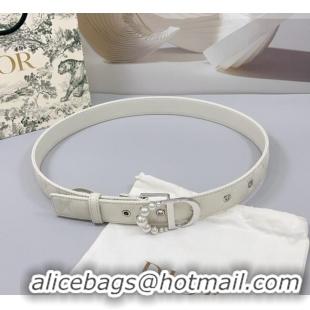 Buy Discount Dior Oblique Leather Belt 3cm with Pearls CD Buckle 0108 White/Silver 2025