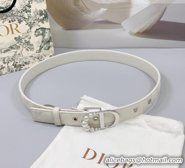 Buy Discount Dior Oblique Leather Belt 3cm with Pearls CD Buckle 0108 White/Silver 2025