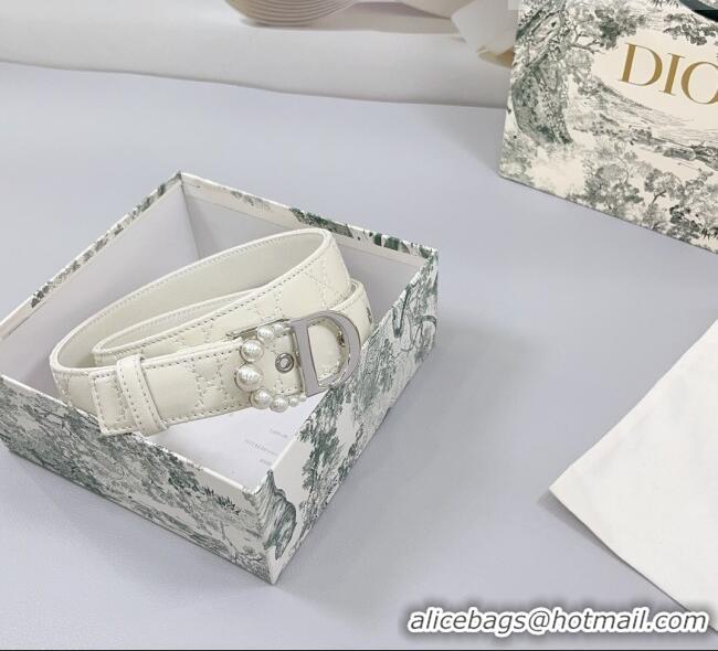 Buy Discount Dior Oblique Leather Belt 3cm with Pearls CD Buckle 0108 White/Silver 2025