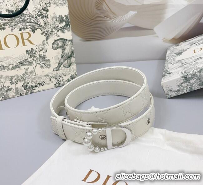 Buy Discount Dior Oblique Leather Belt 3cm with Pearls CD Buckle 0108 White/Silver 2025