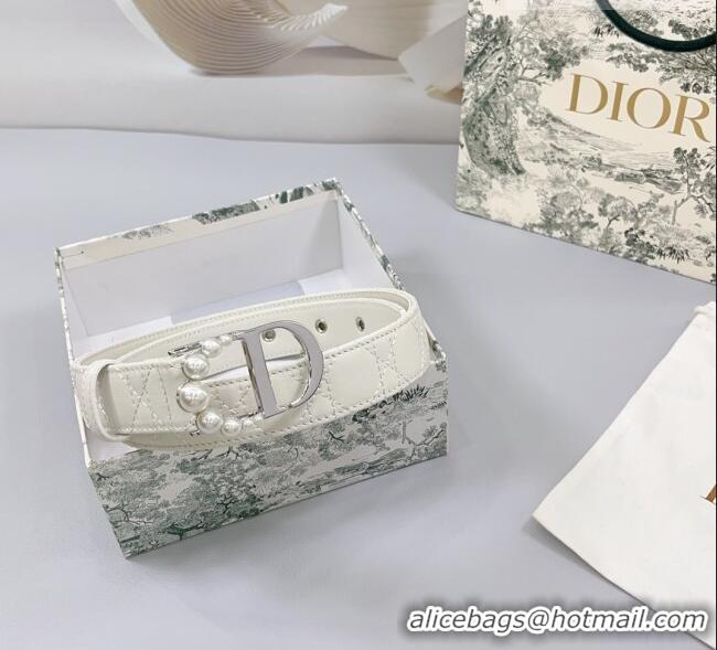 Buy Discount Dior Oblique Leather Belt 3cm with Pearls CD Buckle 0108 White/Silver 2025