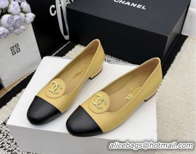 Grade Quality Chanel Calfskin Leather Ballets Flat with Circle CC CH030706 Beige 2026