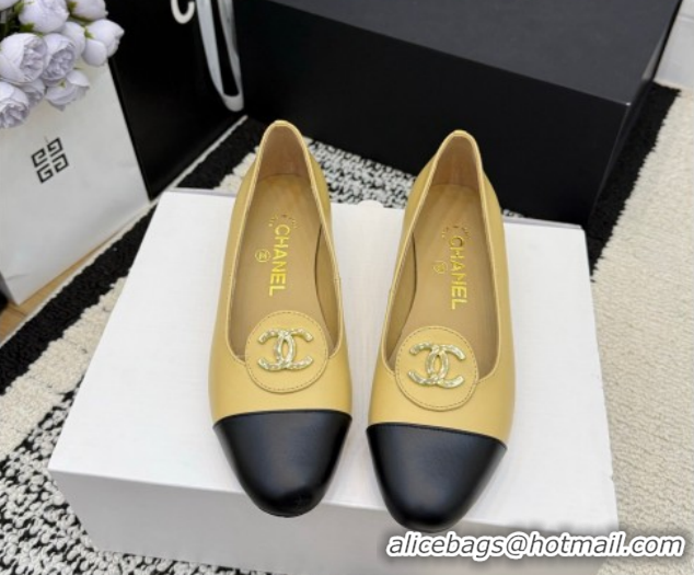 Grade Quality Chanel Calfskin Leather Ballets Flat with Circle CC CH030706 Beige 2026