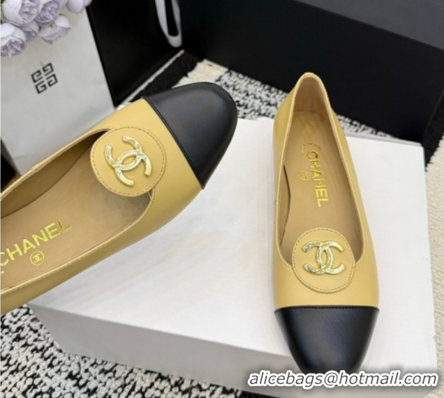 Grade Quality Chanel Calfskin Leather Ballets Flat with Circle CC CH030706 Beige 2026