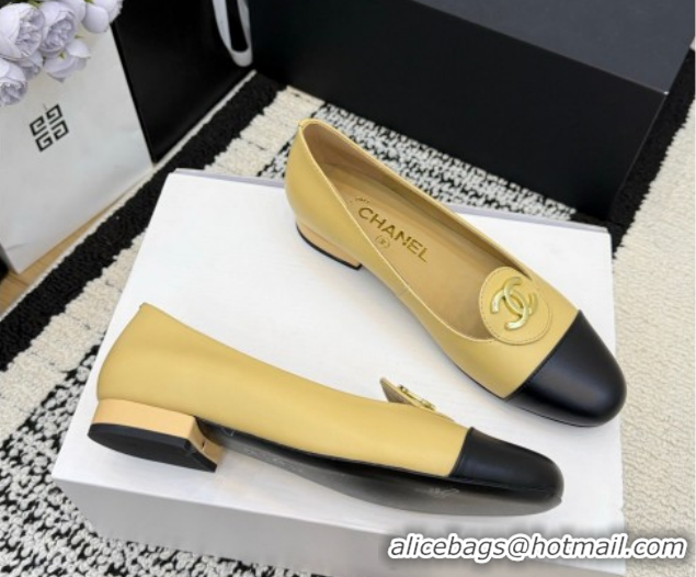 Grade Quality Chanel Calfskin Leather Ballets Flat with Circle CC CH030706 Beige 2026