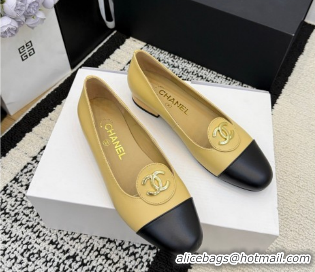 Grade Quality Chanel Calfskin Leather Ballets Flat with Circle CC CH030706 Beige 2026