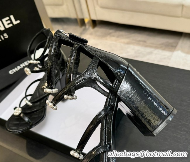 Classic Hot Chanel Calfskin Heel Strap Sandals with Pearl Bloom Gold CH0307 Black 2026