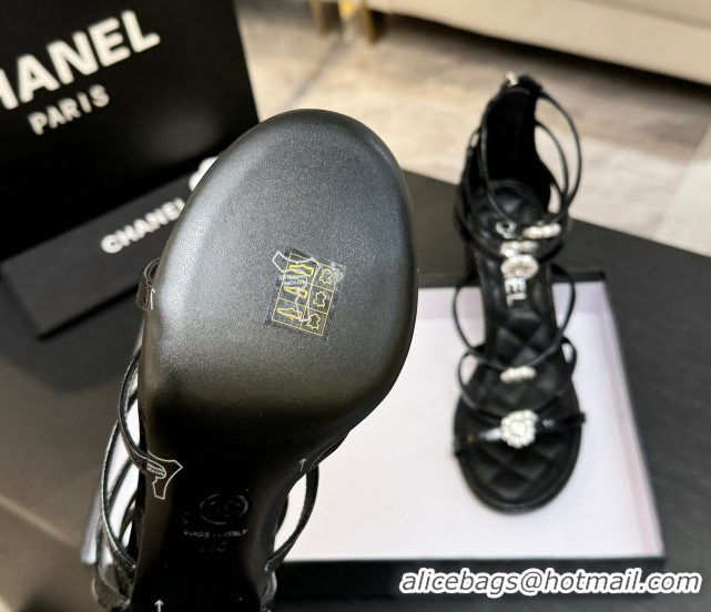 Classic Hot Chanel Calfskin Heel Strap Sandals with Pearl Bloom Gold CH0307 Black 2026