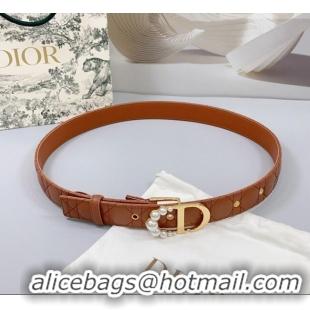 Discount Dior Oblique Leather Belt 3cm with Pearls CD Buckle 0108 Brown/Gold 2025