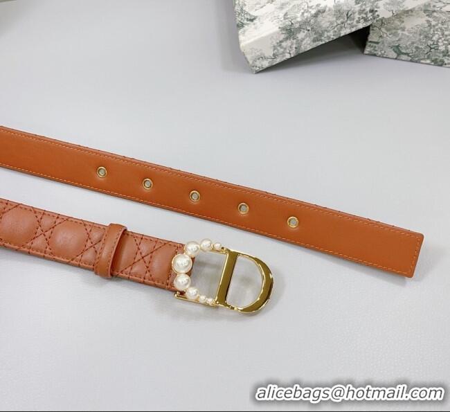 Discount Dior Oblique Leather Belt 3cm with Pearls CD Buckle 0108 Brown/Gold 2025