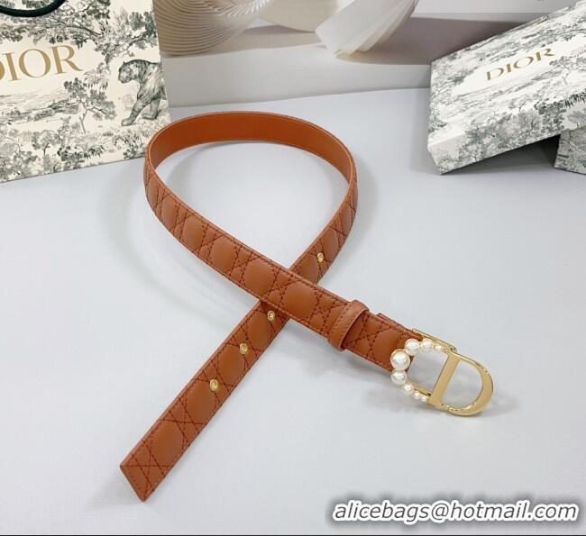 Discount Dior Oblique Leather Belt 3cm with Pearls CD Buckle 0108 Brown/Gold 2025