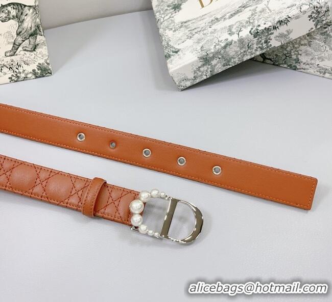 Low Price Dior Oblique Leather Belt 3cm with Pearls CD Buckle 0108 Brown/Silver 2025