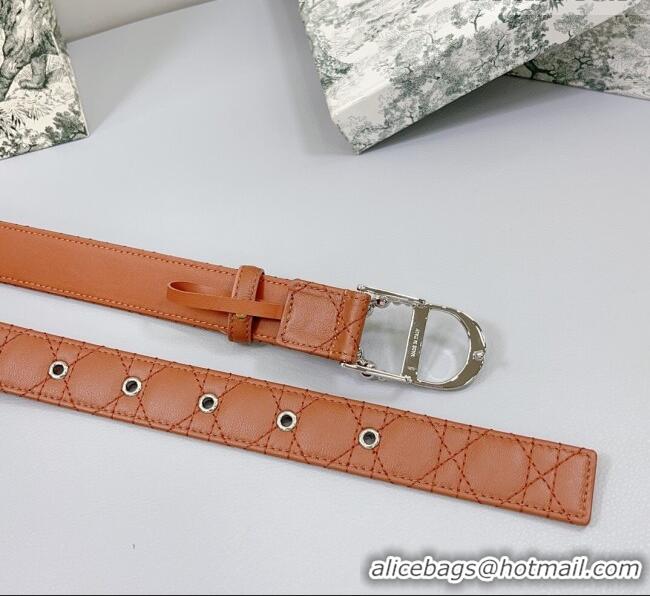 Low Price Dior Oblique Leather Belt 3cm with Pearls CD Buckle 0108 Brown/Silver 2025