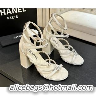 Luxury Chanel Calfskin Heel Strap Sandals with Pearl Bloom Gold CH0307 Beige 2026