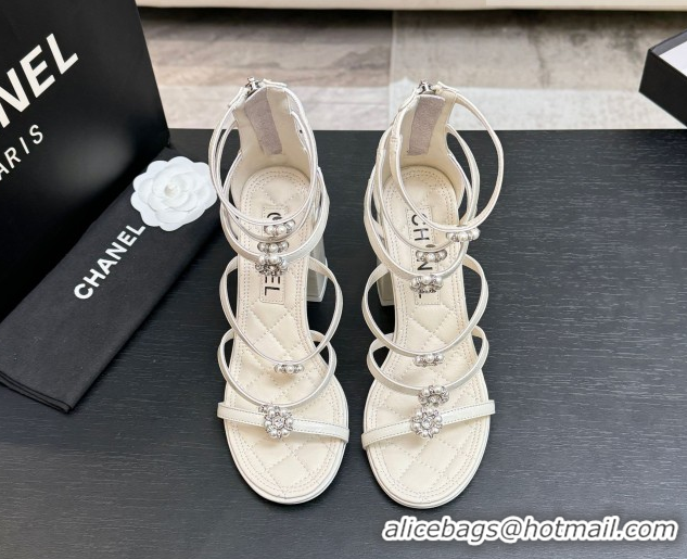 Luxury Chanel Calfskin Heel Strap Sandals with Pearl Bloom Gold CH0307 Beige 2026