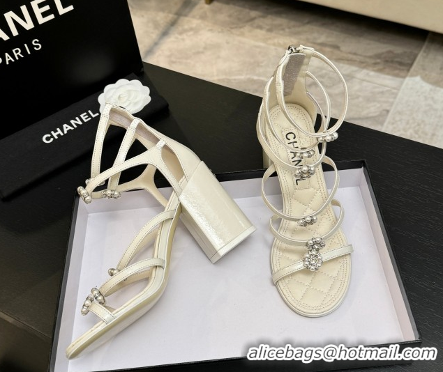Luxury Chanel Calfskin Heel Strap Sandals with Pearl Bloom Gold CH0307 Beige 2026