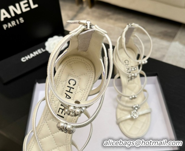 Luxury Chanel Calfskin Heel Strap Sandals with Pearl Bloom Gold CH0307 Beige 2026