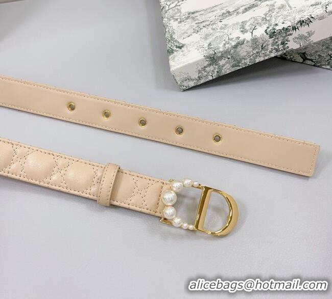 Super Quality Dior Oblique Leather Belt 3cm with Pearls CD Buckle 0108 Beige/Gold 2025