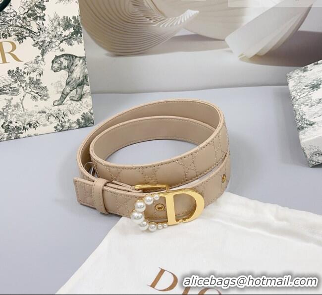 Super Quality Dior Oblique Leather Belt 3cm with Pearls CD Buckle 0108 Beige/Gold 2025