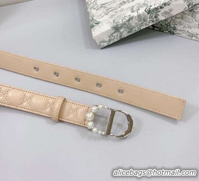 Unique Discount Dior Oblique Leather Belt 3cm with Pearls CD Buckle 0108 Beige/Silver 2025