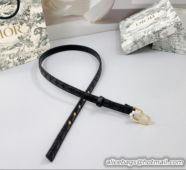 Unique Grade Dior Oblique Leather Belt 2cm with Pearls CD Buckle 0108 Black/Gold 2025